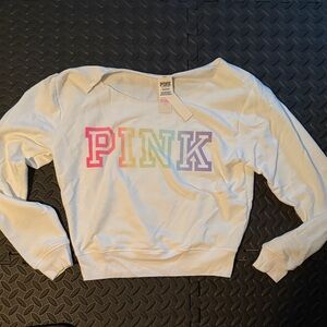 Victoria's Secret White Sweatshirt with Multicolor PINK Logo